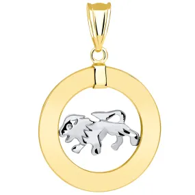 14k Two Tone Gold Open Circle Leo Zodiac Sign Pendant