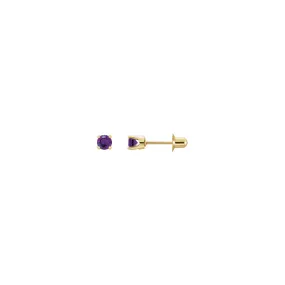 3 mm Round Natural Amethyst Stud Earrings (14K)