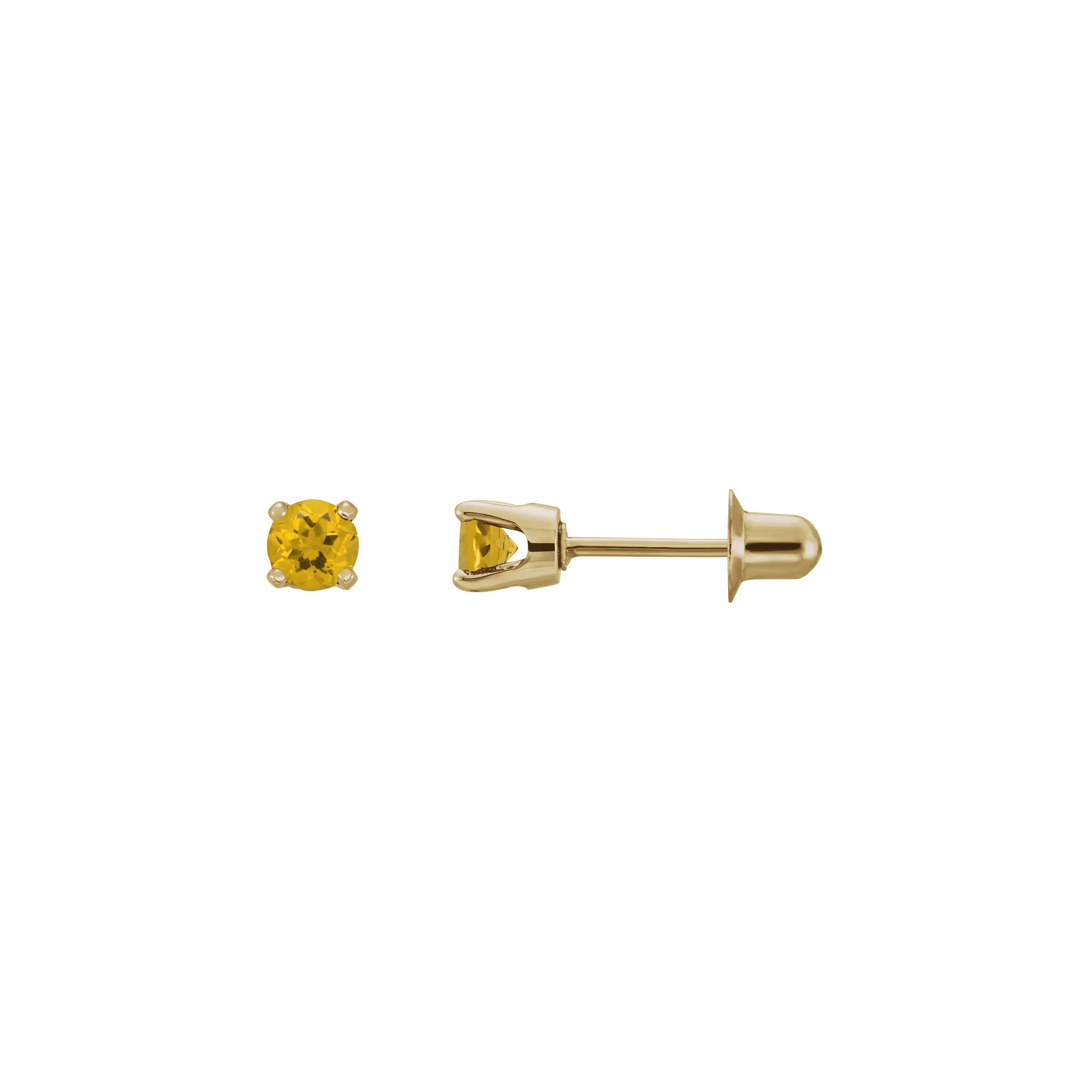 3 mm Round Natural Citrine Stud Earrings (14K)