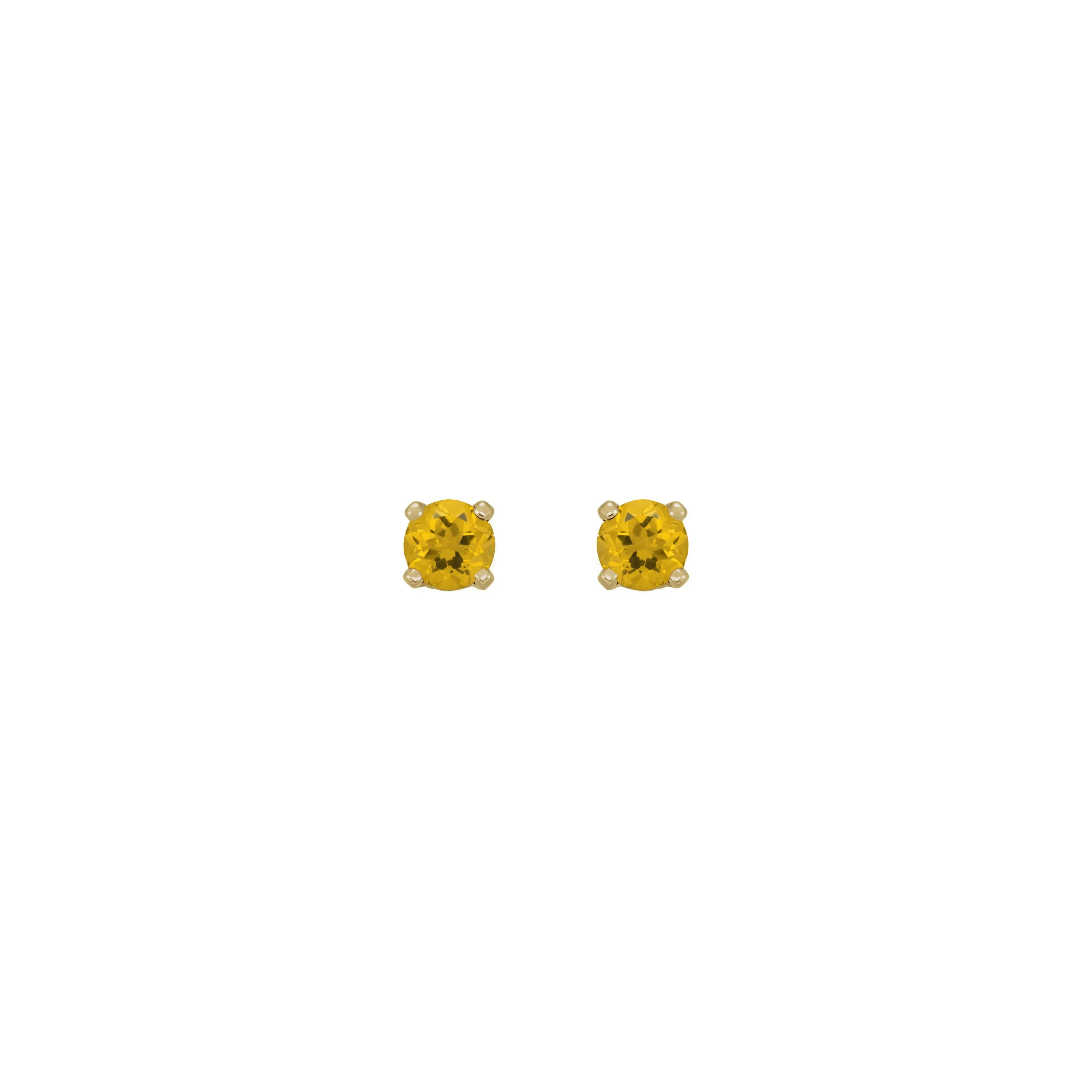 3 mm Round Natural Citrine Stud Earrings (14K)