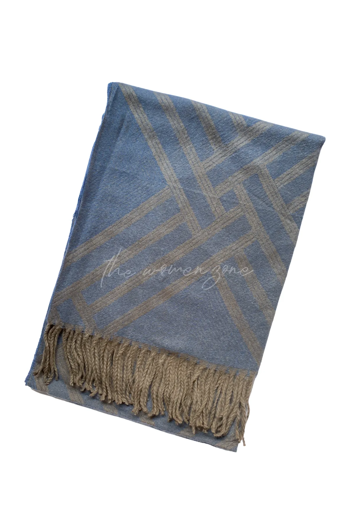 Argyle Woollen Stole - Denim Blue