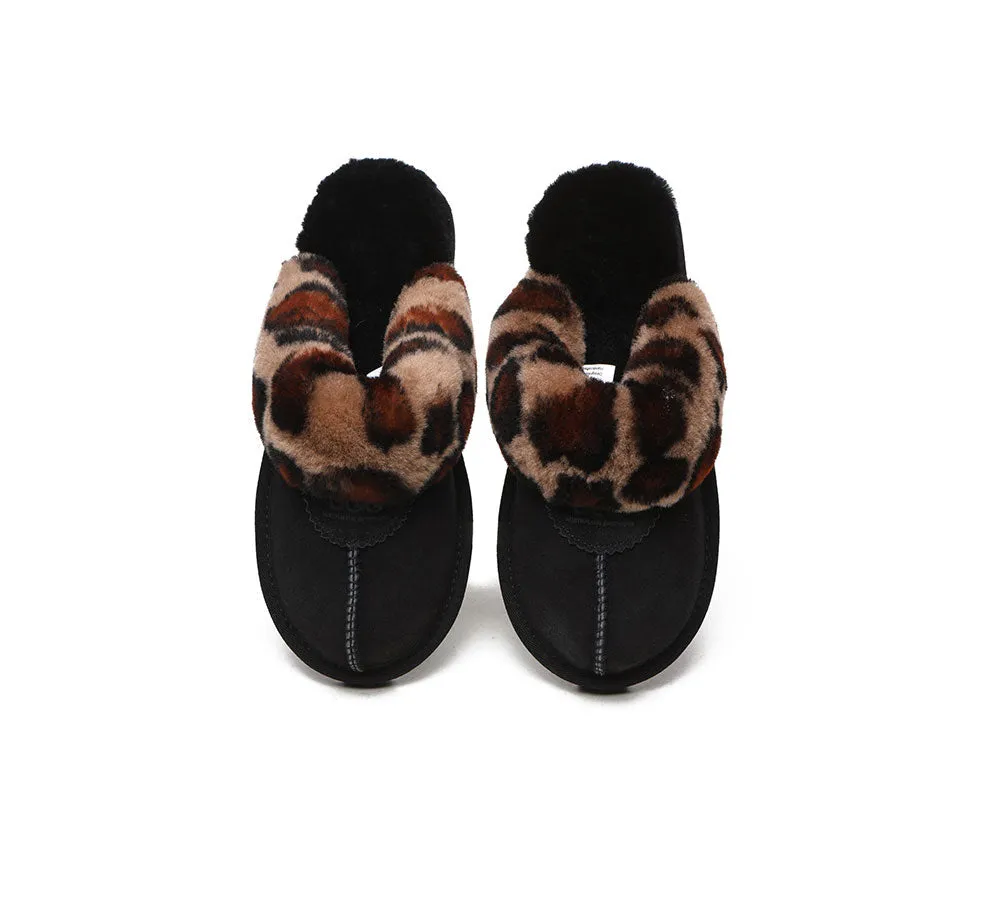 AUSTRALIAN SHEPHERD® UGG Women Double Face Sheepskin Wool Leopard Print Slippers