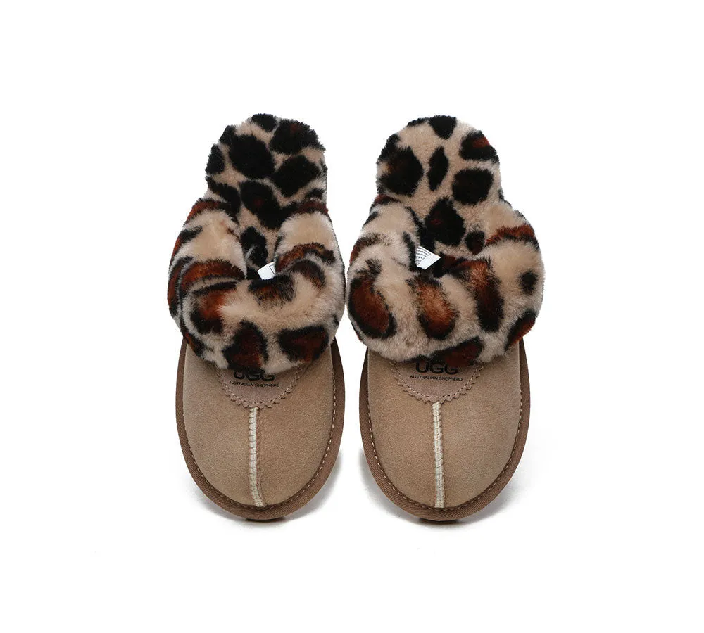 AUSTRALIAN SHEPHERD® UGG Women Double Face Sheepskin Wool Leopard Print Slippers