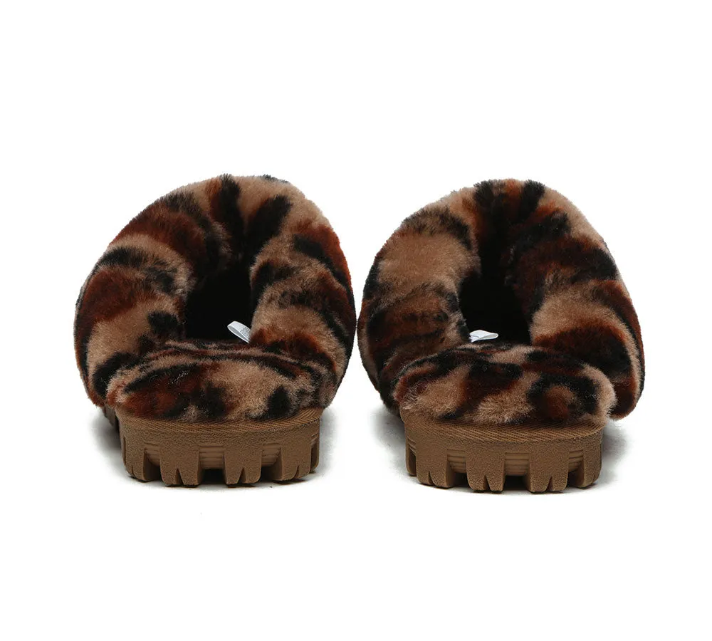 AUSTRALIAN SHEPHERD® UGG Women Double Face Sheepskin Wool Leopard Print Slippers