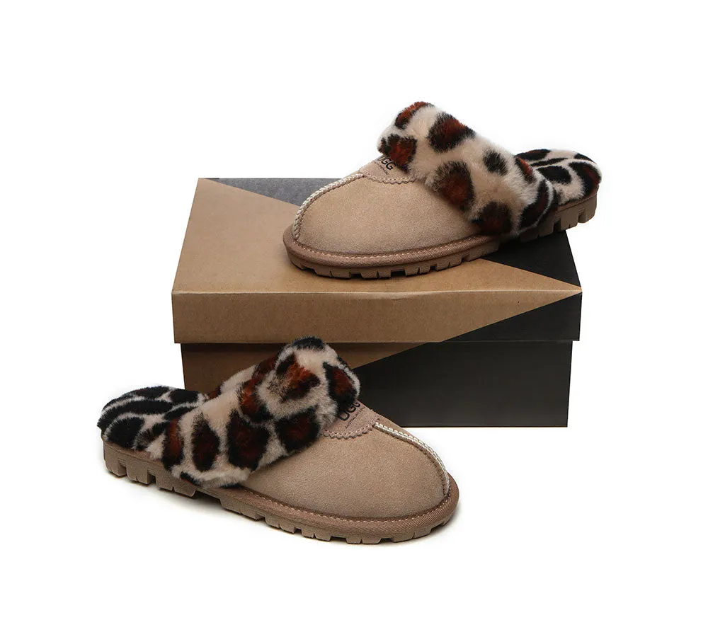 AUSTRALIAN SHEPHERD® UGG Women Double Face Sheepskin Wool Leopard Print Slippers