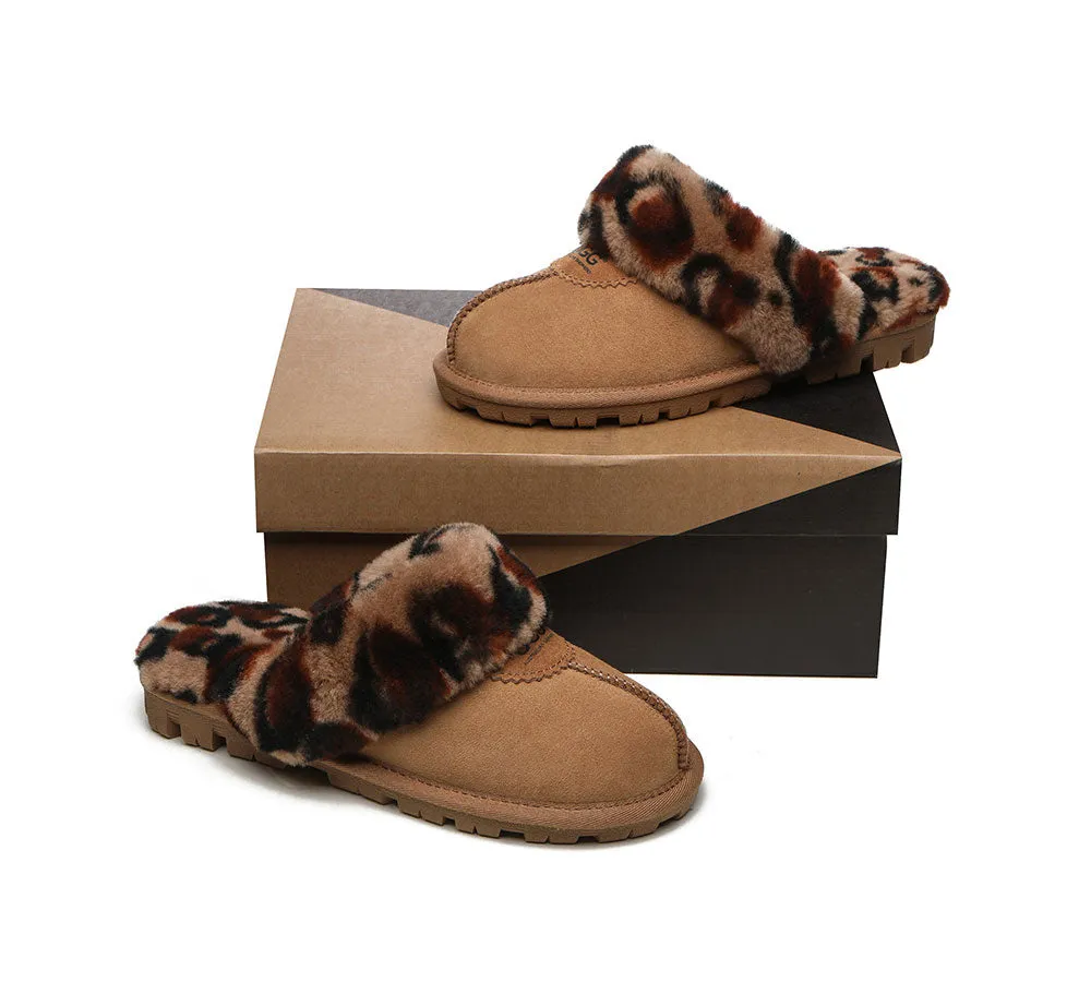 AUSTRALIAN SHEPHERD® UGG Women Double Face Sheepskin Wool Leopard Print Slippers