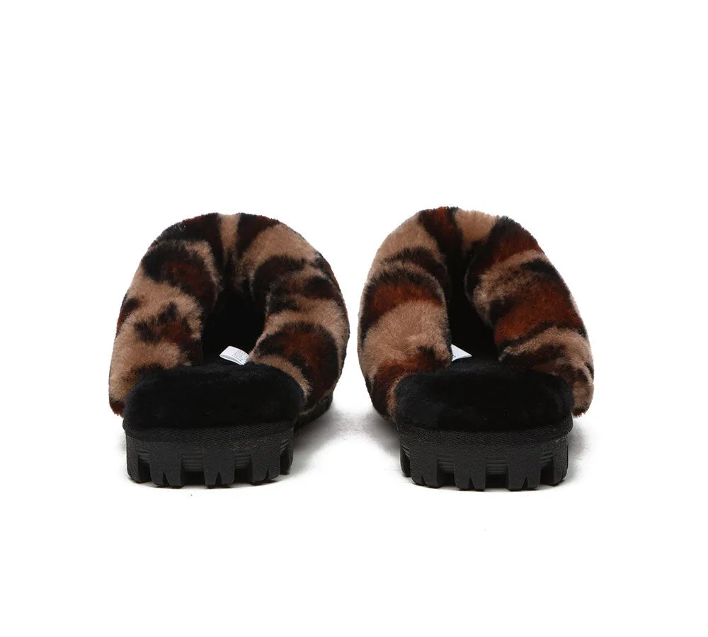 AUSTRALIAN SHEPHERD® UGG Women Double Face Sheepskin Wool Leopard Print Slippers