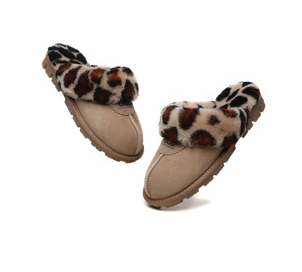 AUSTRALIAN SHEPHERD® UGG Women Double Face Sheepskin Wool Leopard Print Slippers