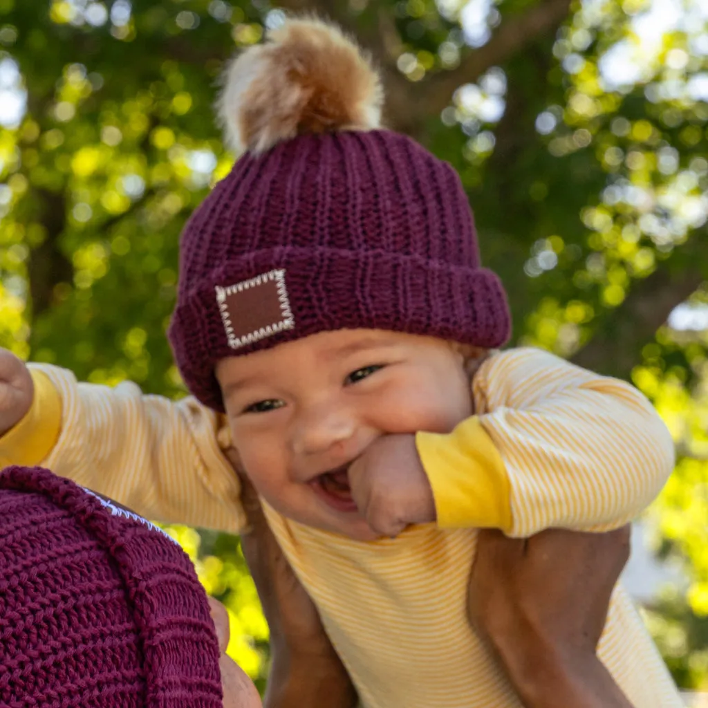 Baby Burgundy Pom Beanie