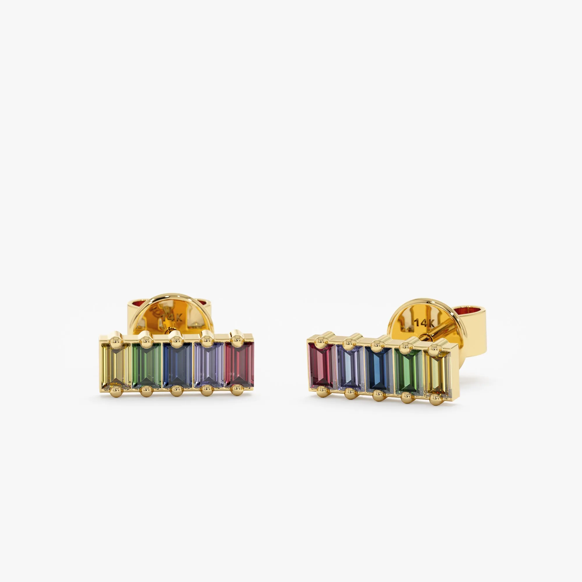 Baguette Rainbow Sapphire Bar Earrings, Kira