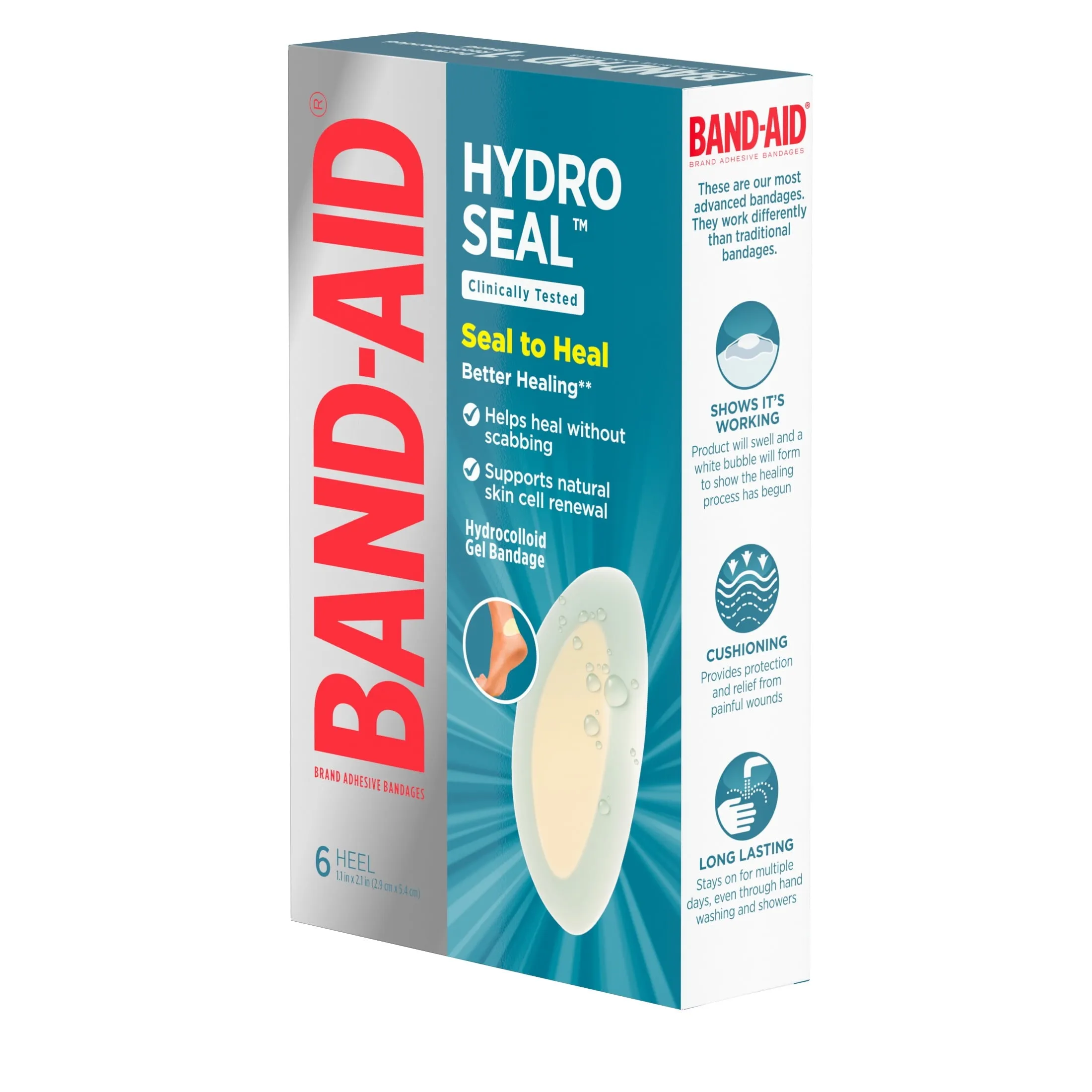 Band-Aid Brand Hydro Seal Hydrocolloid Gel Heel Bandages, 6 Ct