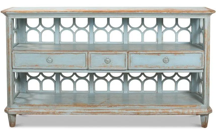 Blue French Country Wine Shelf with Drawers