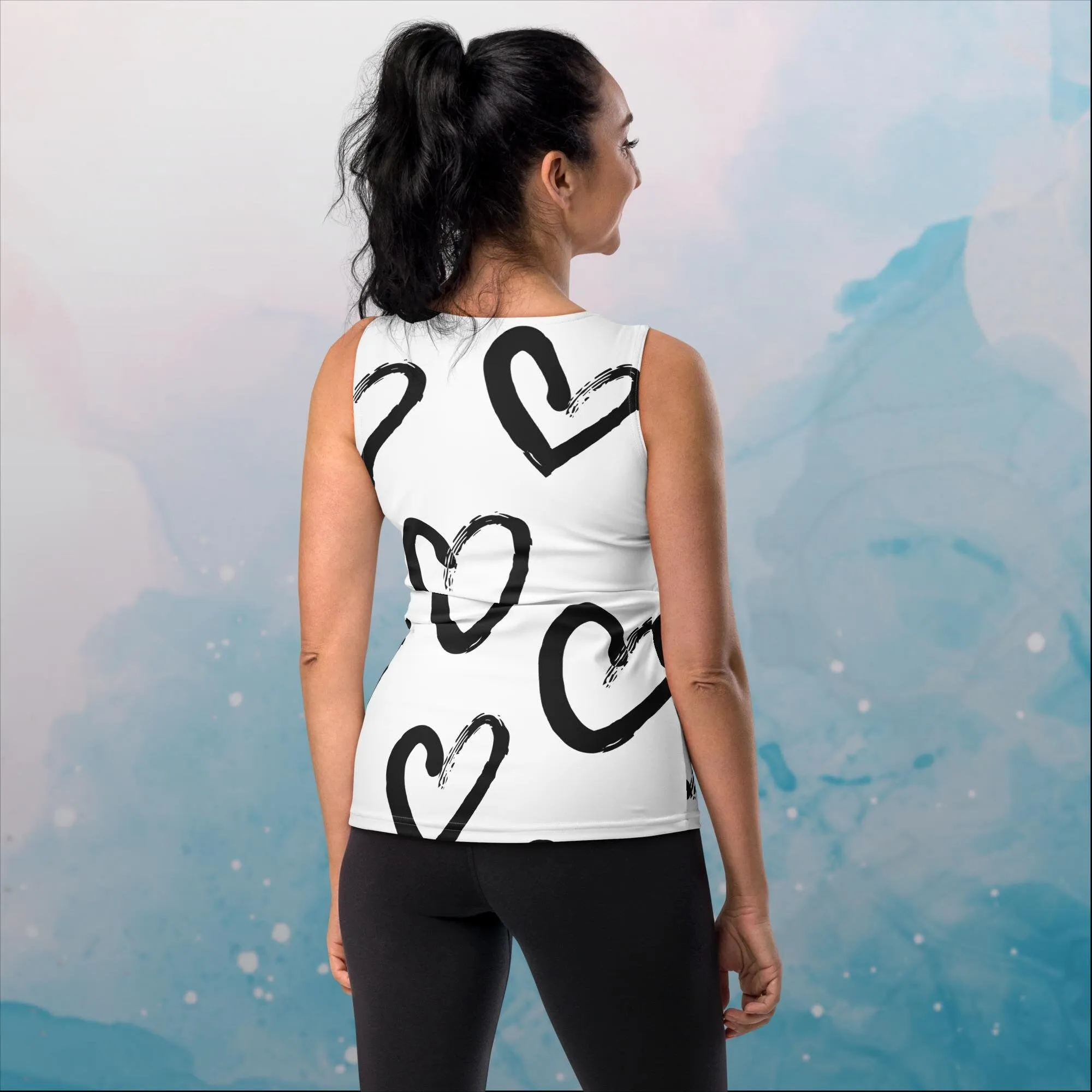 Brush Stroke Hearts Printed Sublimation Tank Top