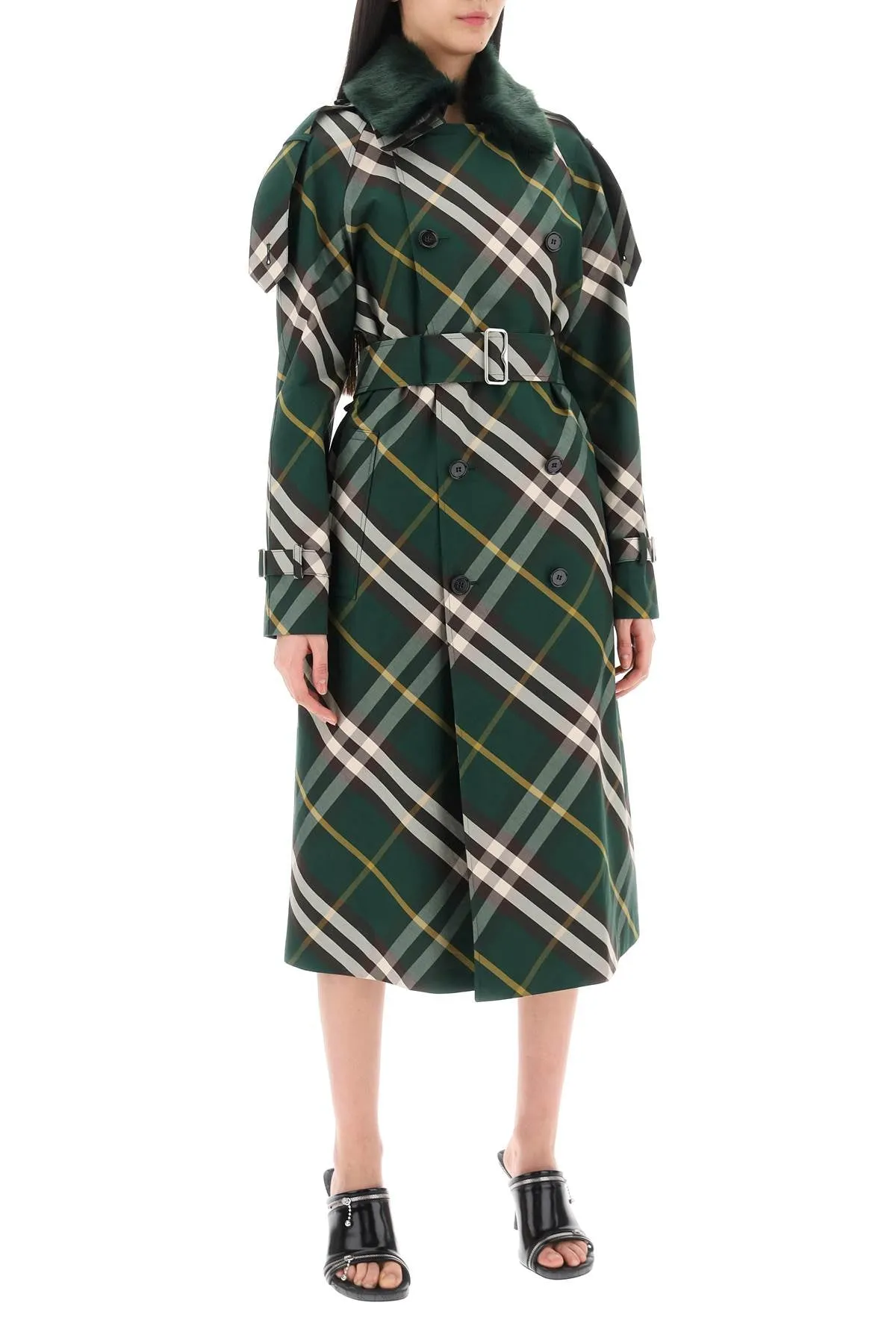 BURBERRY kensington trench coat with check pattern