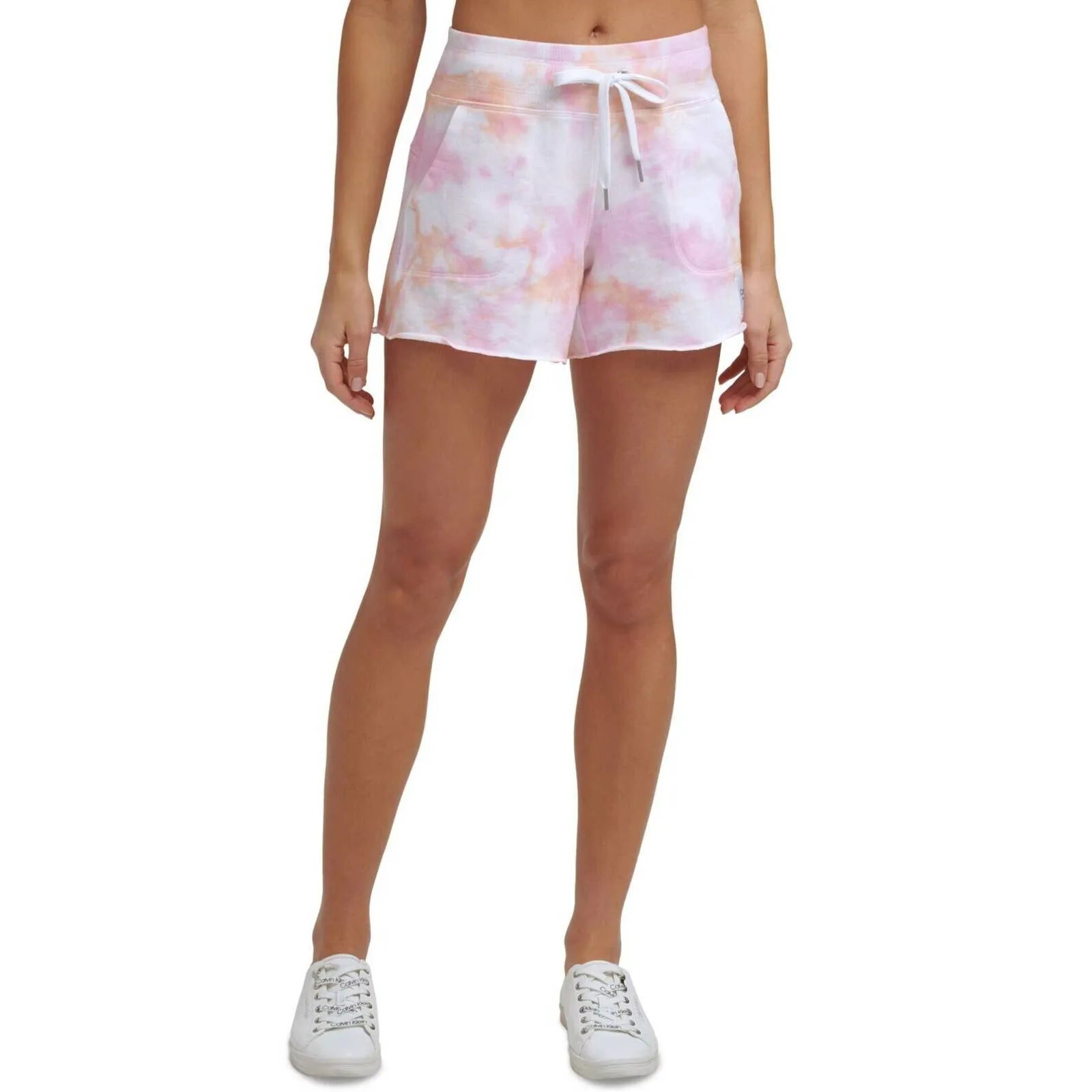 Calvin Klein Tie-Dyed French Terry Shorts Kensington Peach Kiss NWT