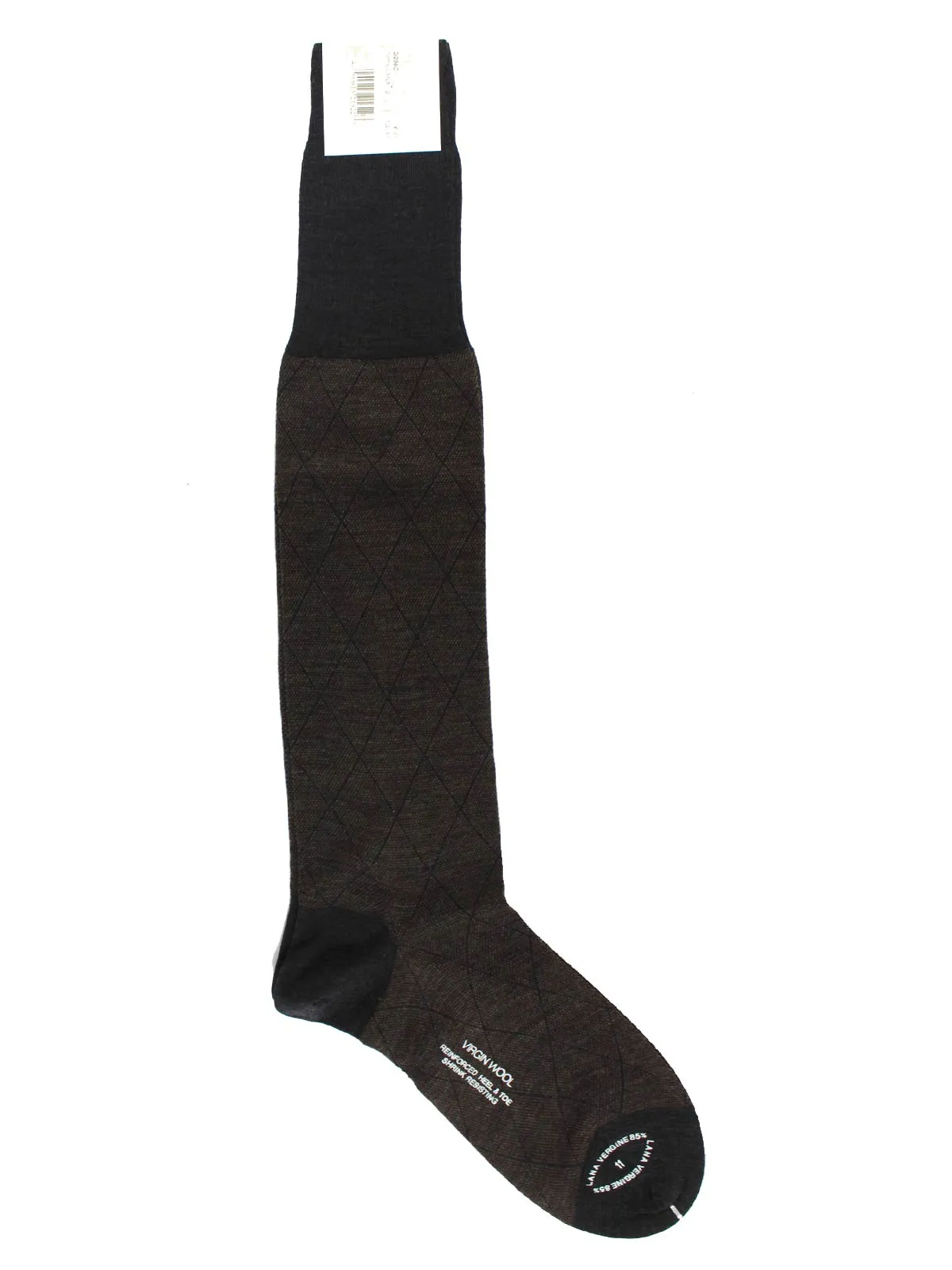 Cesare Attolini Wool Socks Dark Brown Diamonds US 11 - EUR 44 Over The Calf - FINAL SALE