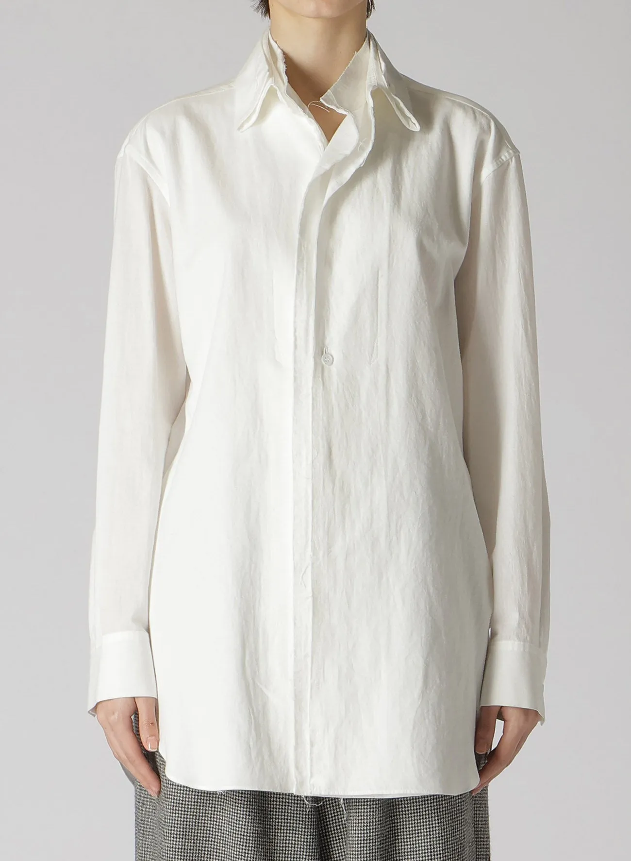 COTTON LINEN UNTWIST LAWN DOUBLE COLLAR SHIRT