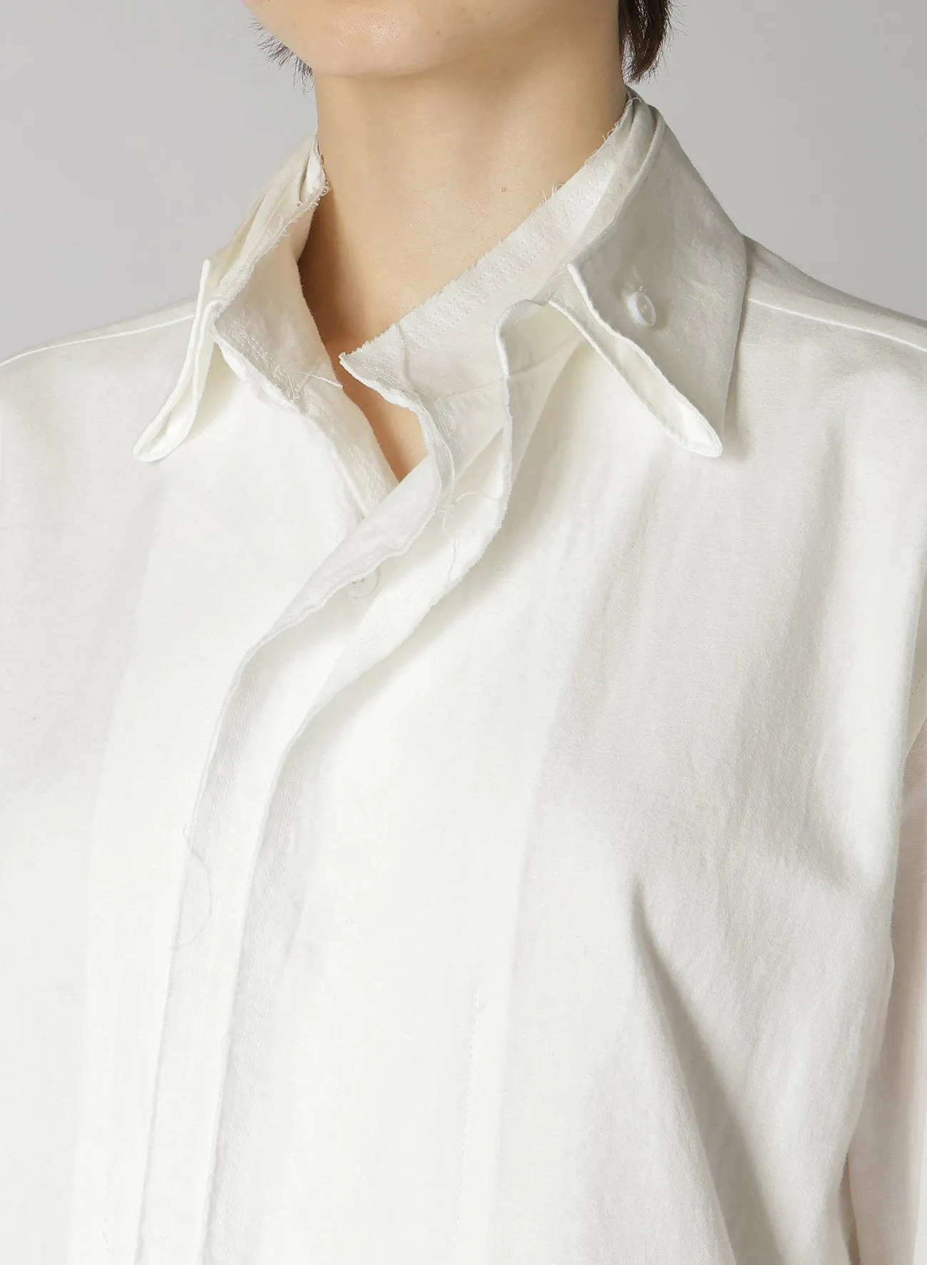 COTTON LINEN UNTWIST LAWN DOUBLE COLLAR SHIRT