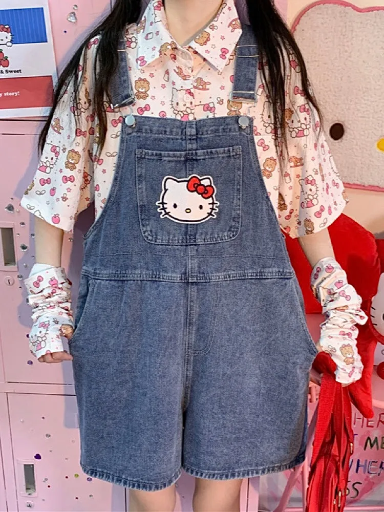 Cute Retro Hello Kitty Printed Oversized Short-Sleeve Shirt