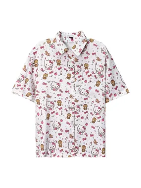 Cute Retro Hello Kitty Printed Oversized Short-Sleeve Shirt