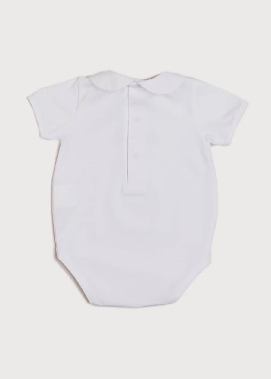 Embroidered Boat Motif Peter Pan Collar Bodysuit in White (3mths-2yrs)