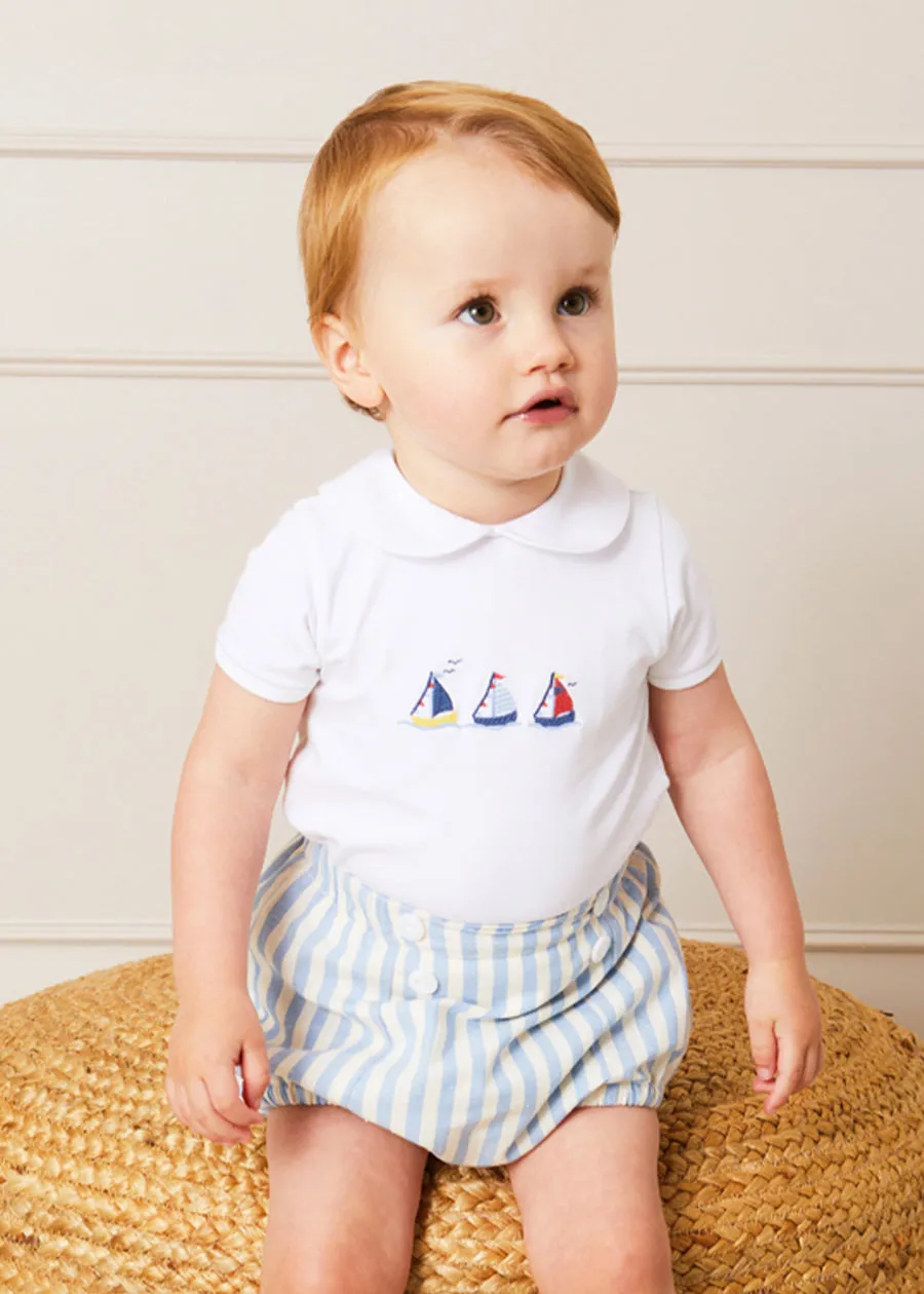 Embroidered Boat Motif Peter Pan Collar Bodysuit in White (3mths-2yrs)