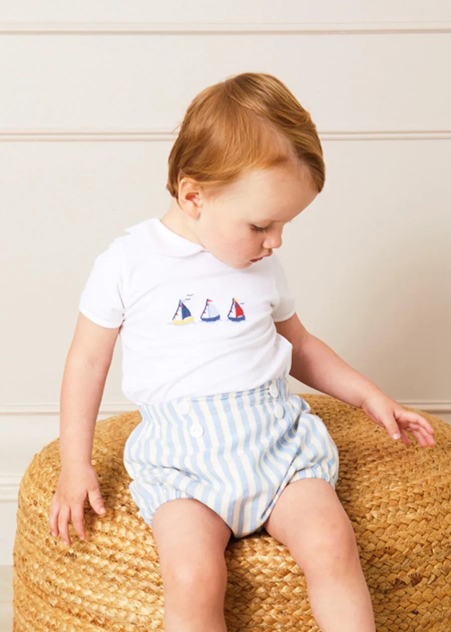 Embroidered Boat Motif Peter Pan Collar Bodysuit in White (3mths-2yrs)