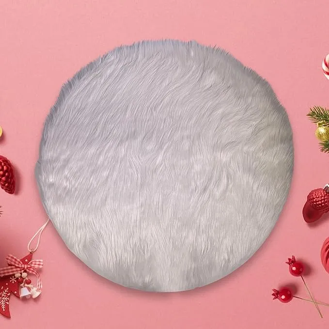 FabricLA Round Shaggy Faux Fur Fabric - 40 inches (101cm) - Circular Fluffy Area Faux Fur Use for Bedroom Carpet Play Mats for Kids Girls Princess Castle Christmas.