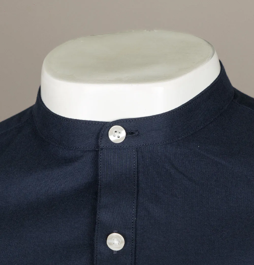 Farah Brewer Slim Fit Grandad Collar Shirt Navy