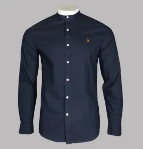 Farah Brewer Slim Fit Grandad Collar Shirt Navy