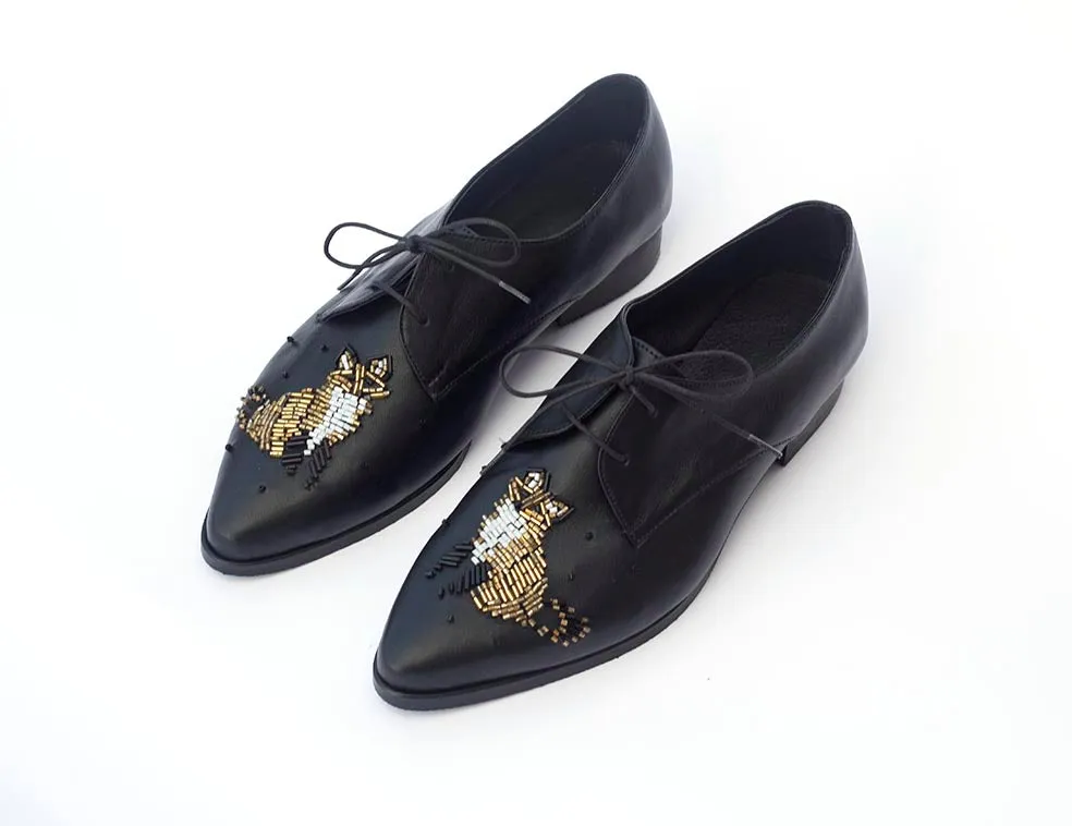 Fox Embroidered Shoes with beads