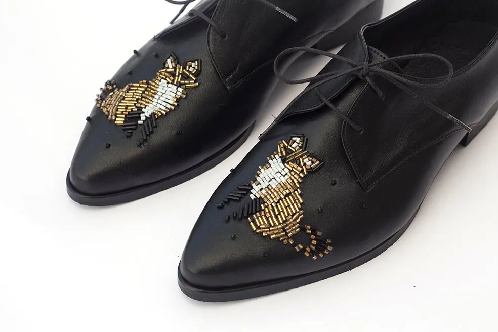 Fox Embroidered Shoes with beads