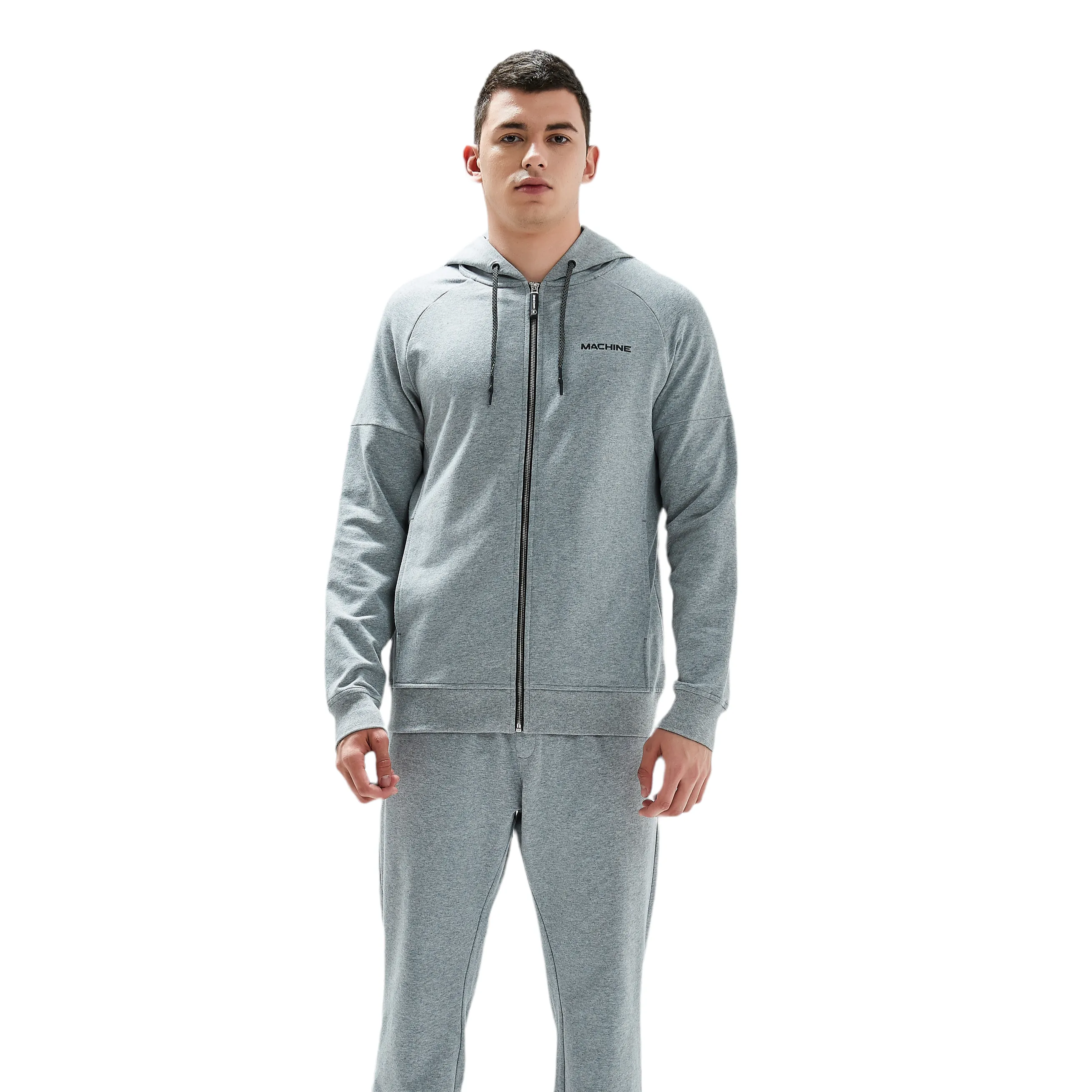 Great Jones Full Zip Cotton Hoodies in Grey