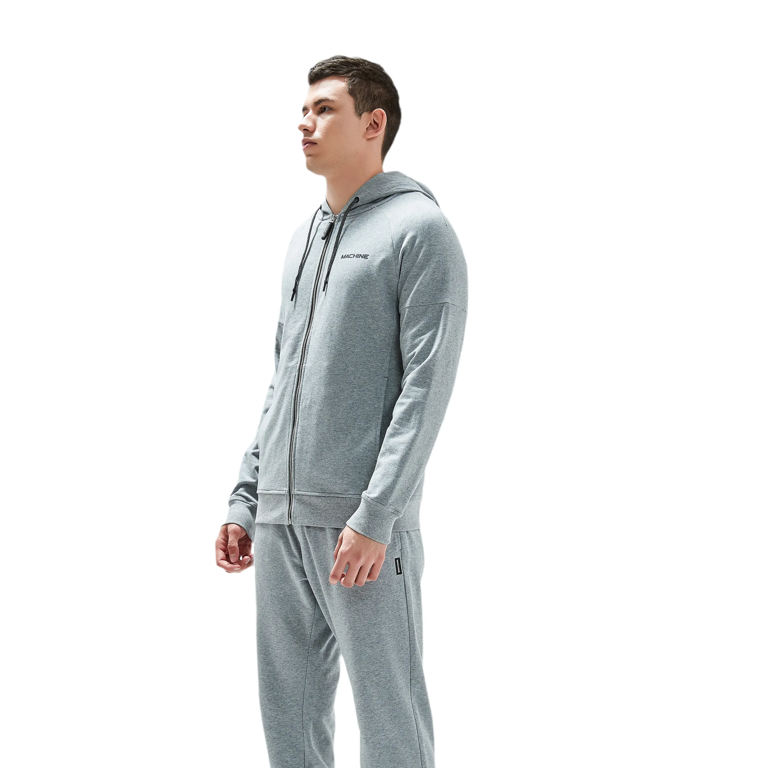 Great Jones Full Zip Cotton Hoodies in Grey