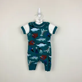 Hanna Andersson Baby Print Overalls & T-Shirt Set Green Dino 0-3 Months