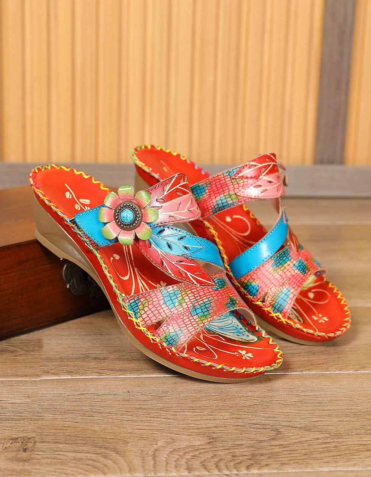 Leather Printed Chinese Style Oriental Slippers