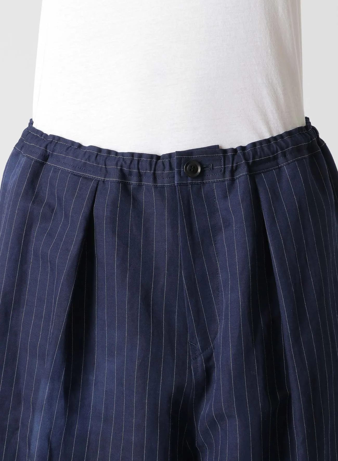 LINEN/COTTON PIN-STRIPED UNEVENLY DYED WIDE LEG PLEATED PANTS