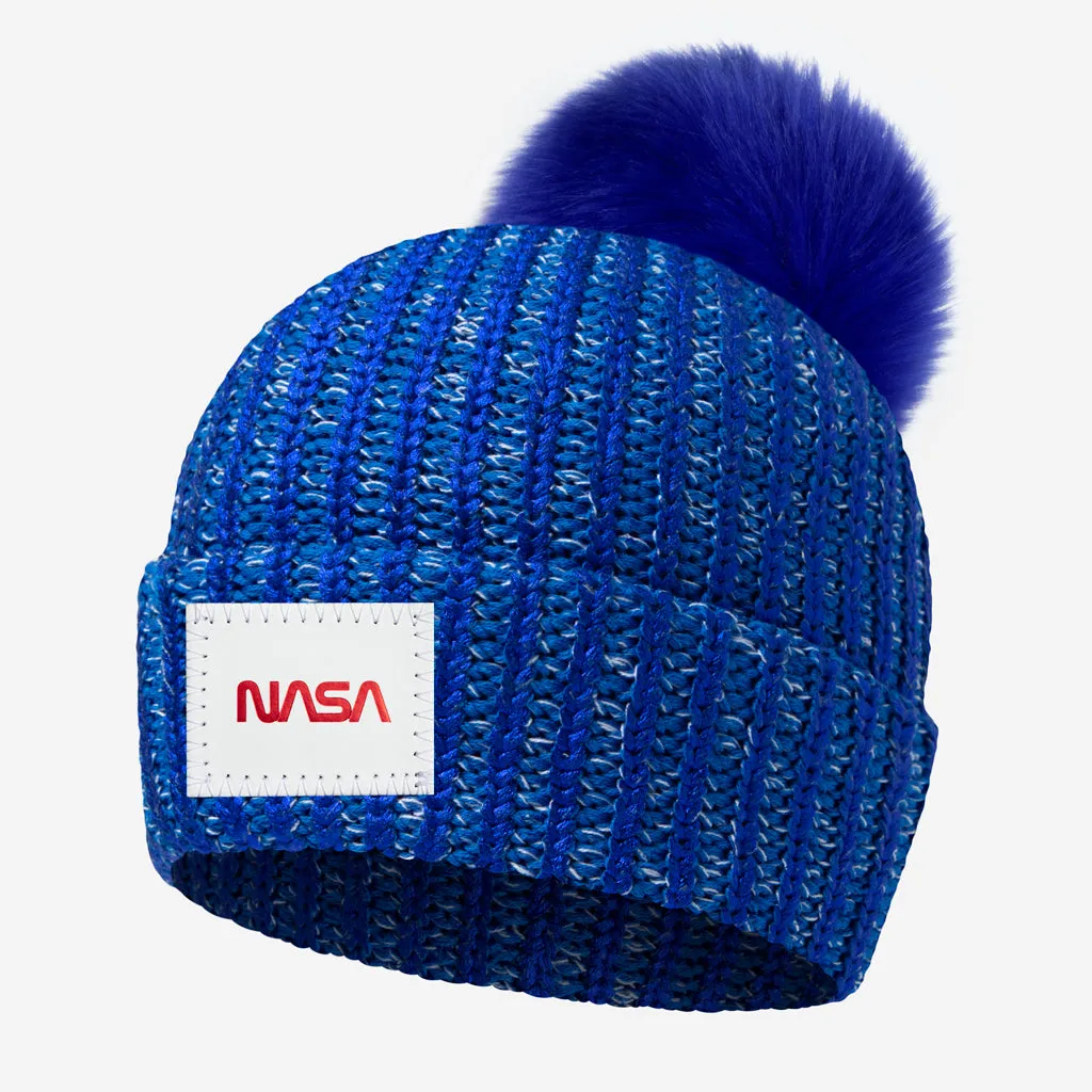 NASA Royal Blue Brushed Metallic Pom Beanie