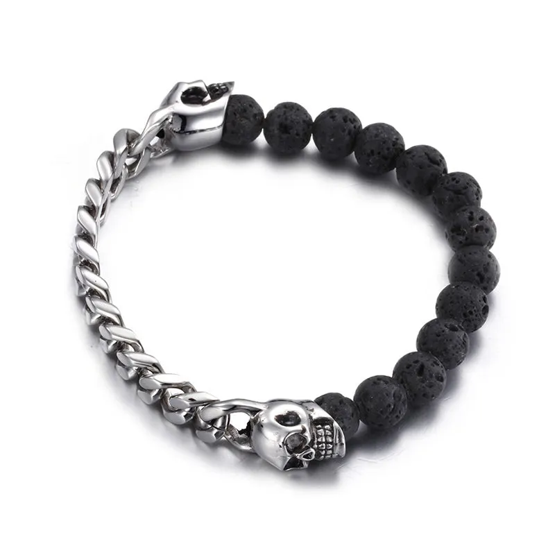 Natural Stone Bead Skull Chain Bracelet