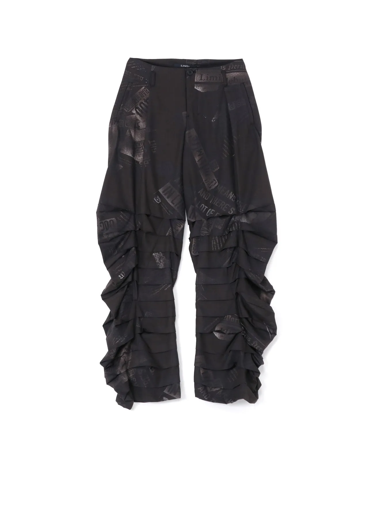 NEWSPAPER PRINT PANTS WITH HORIZONTAL PLEATS