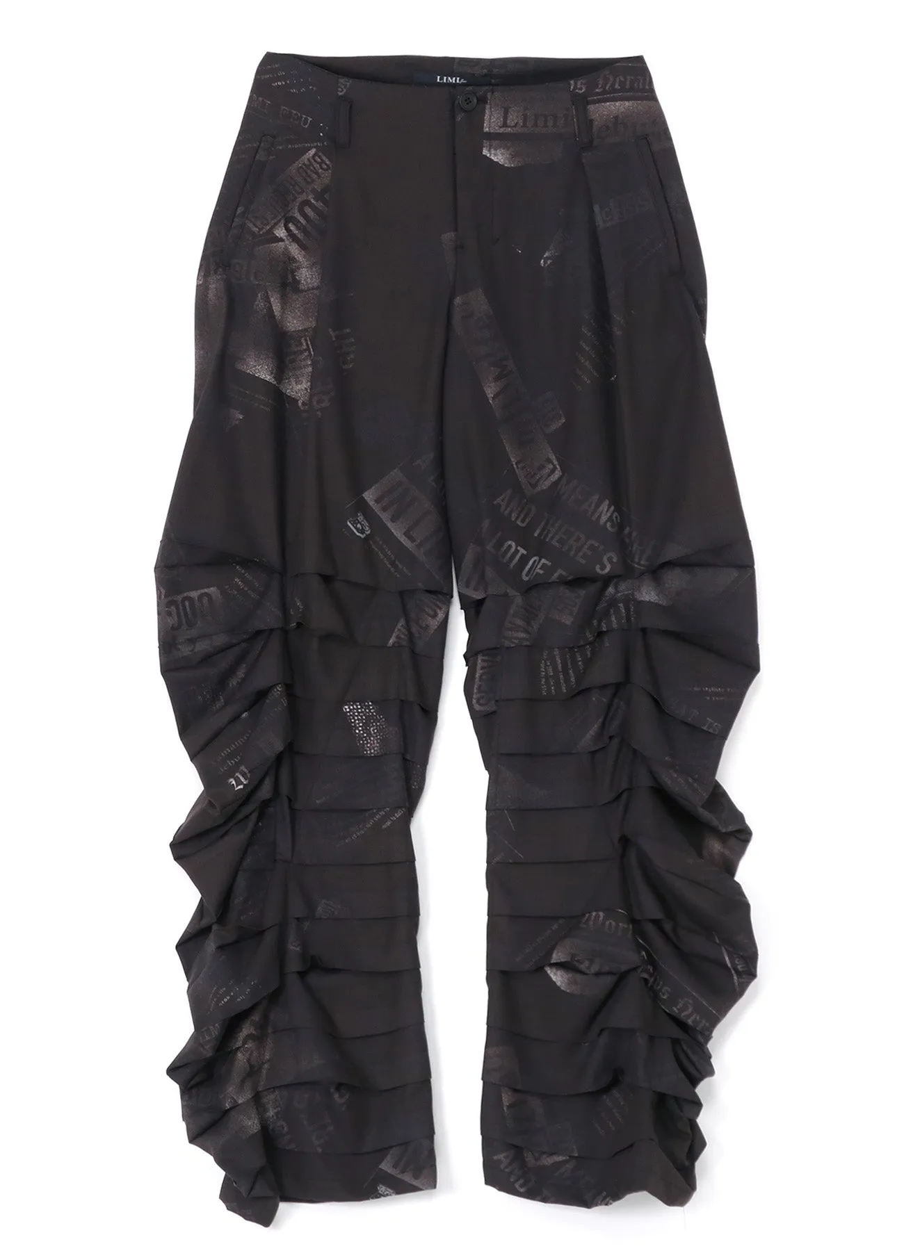 NEWSPAPER PRINT PANTS WITH HORIZONTAL PLEATS