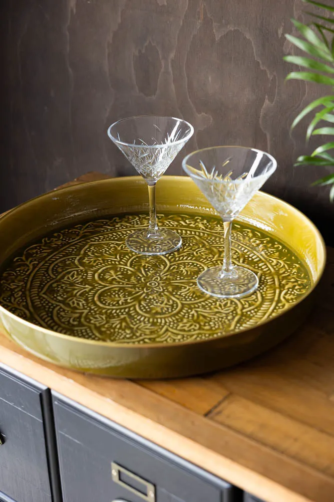 Olive Green Floral Detail Serving Tray