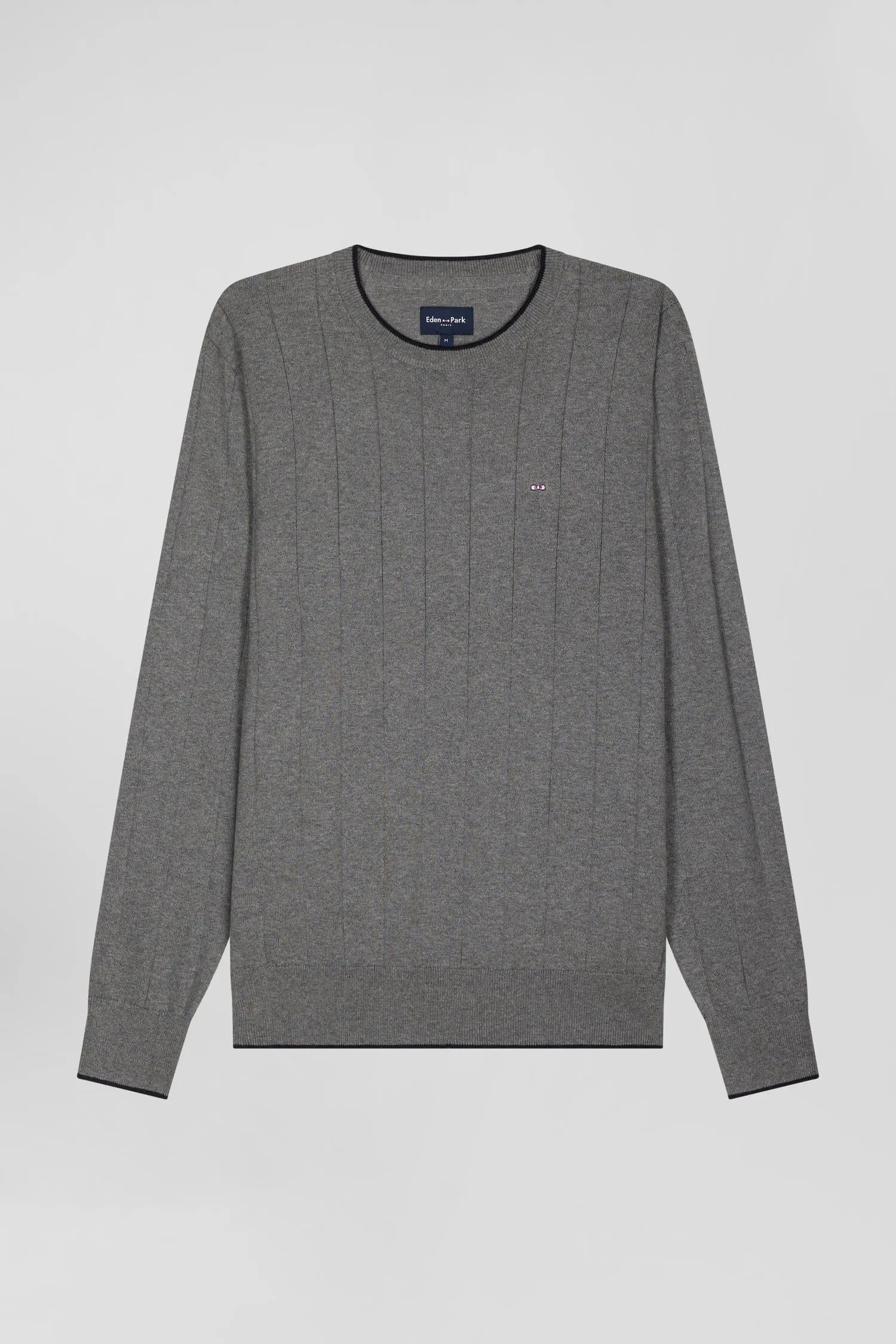 Pull col rond en coton et cachemire gris coupe Regular