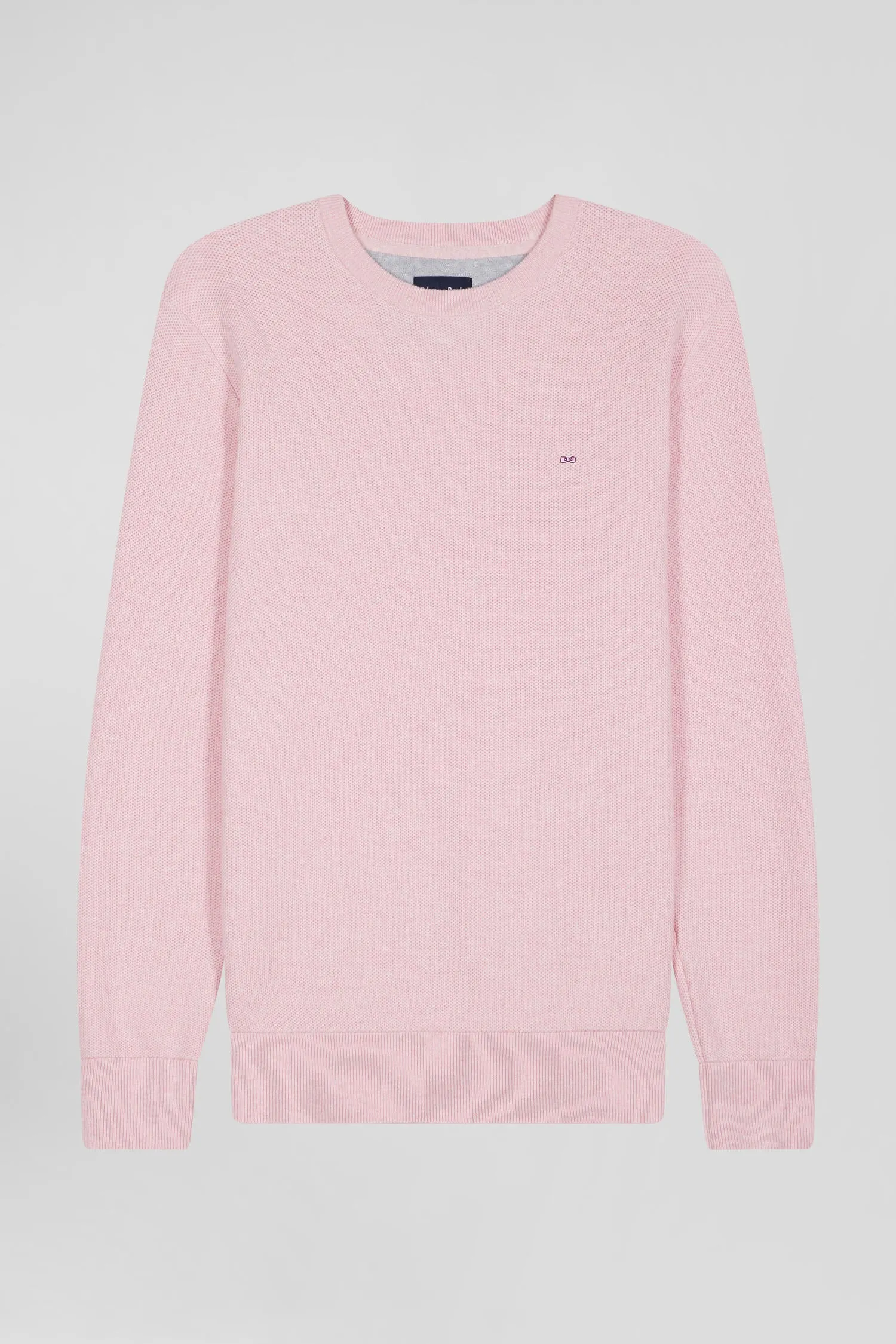 Pull col rond uni en coton rose coupe Regular