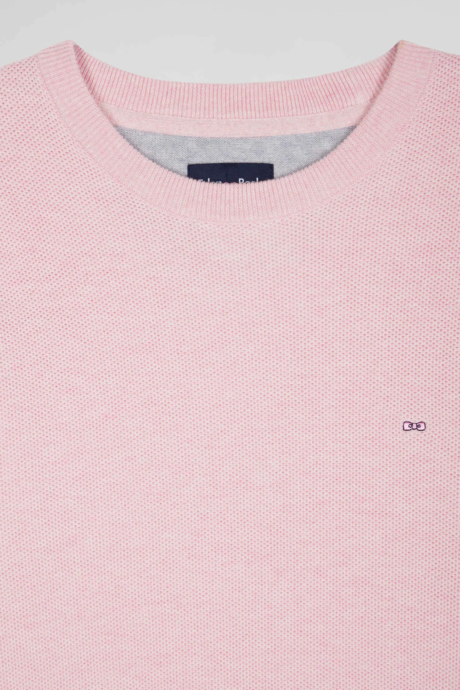 Pull col rond uni en coton rose coupe Regular