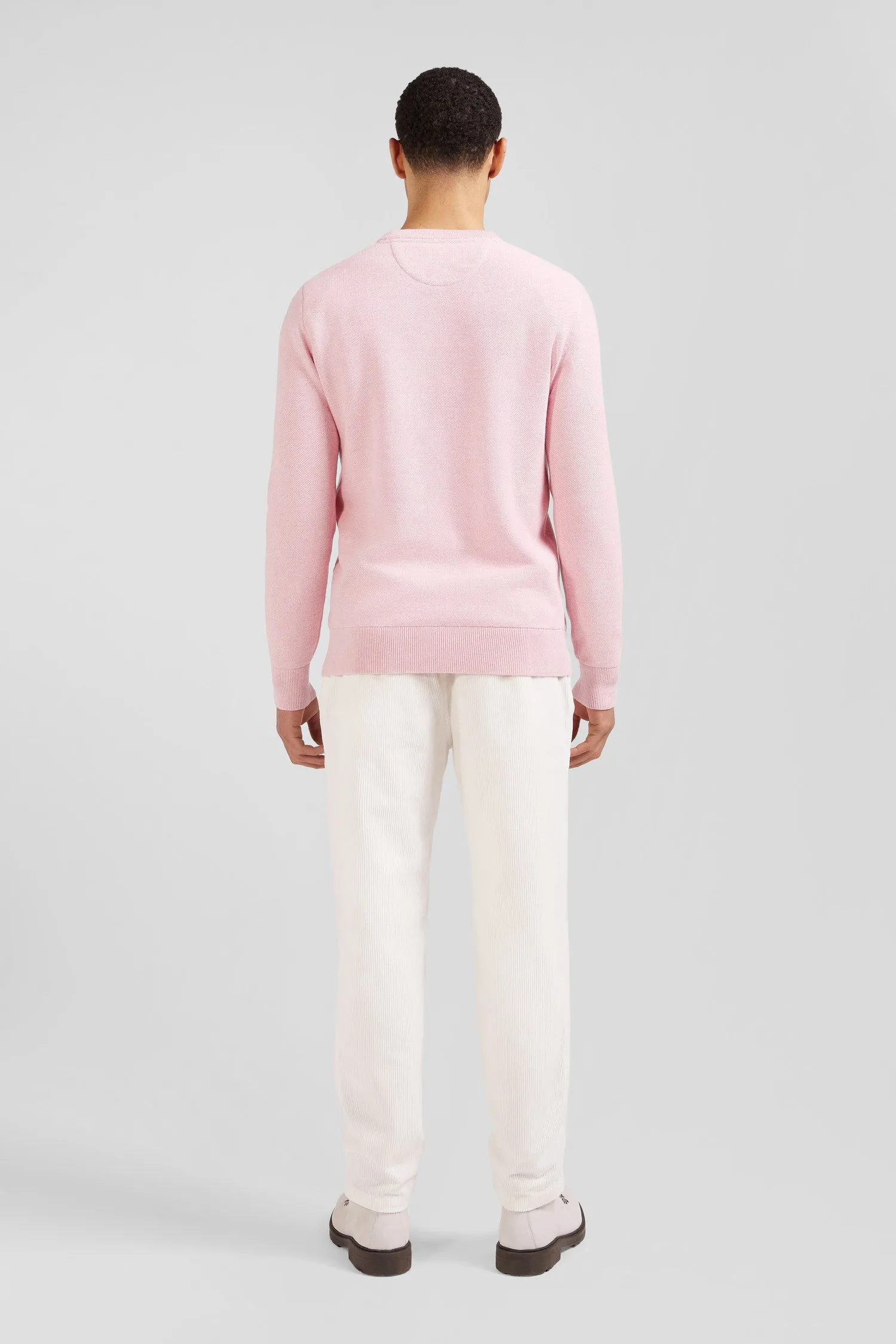 Pull col rond uni en coton rose coupe Regular