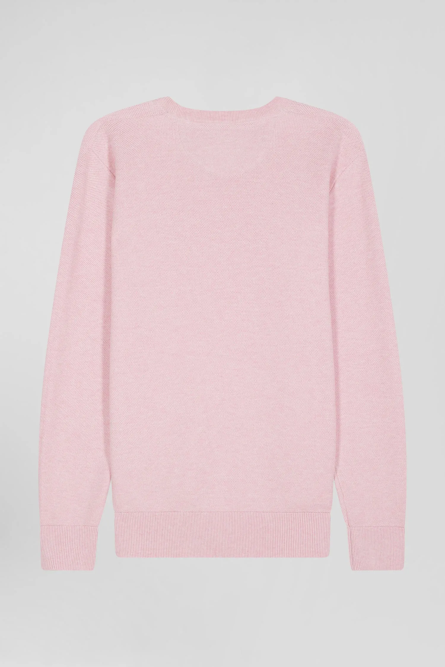 Pull col rond uni en coton rose coupe Regular