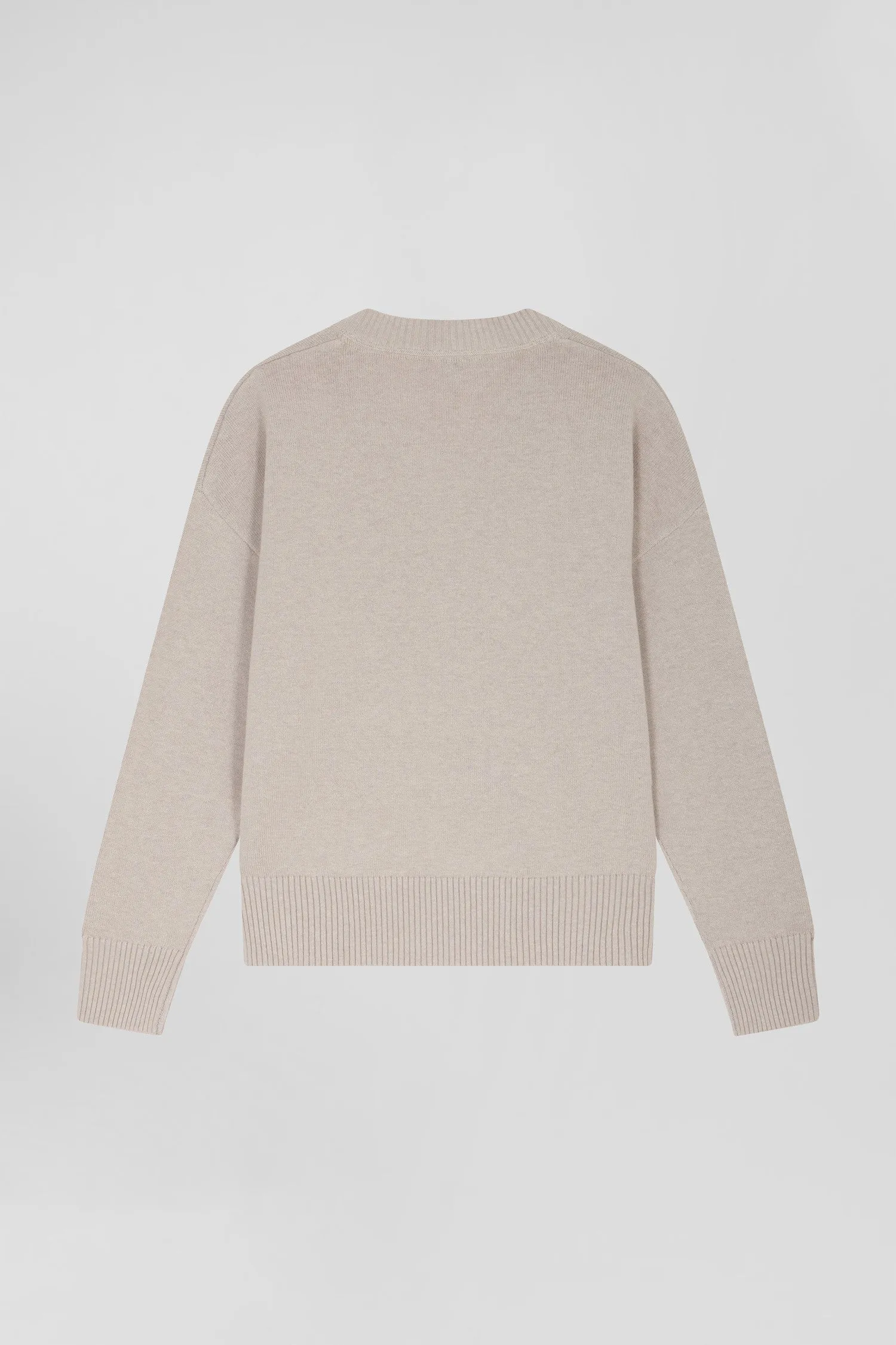 Pull col V en laine et coton beige coupe Relaxed