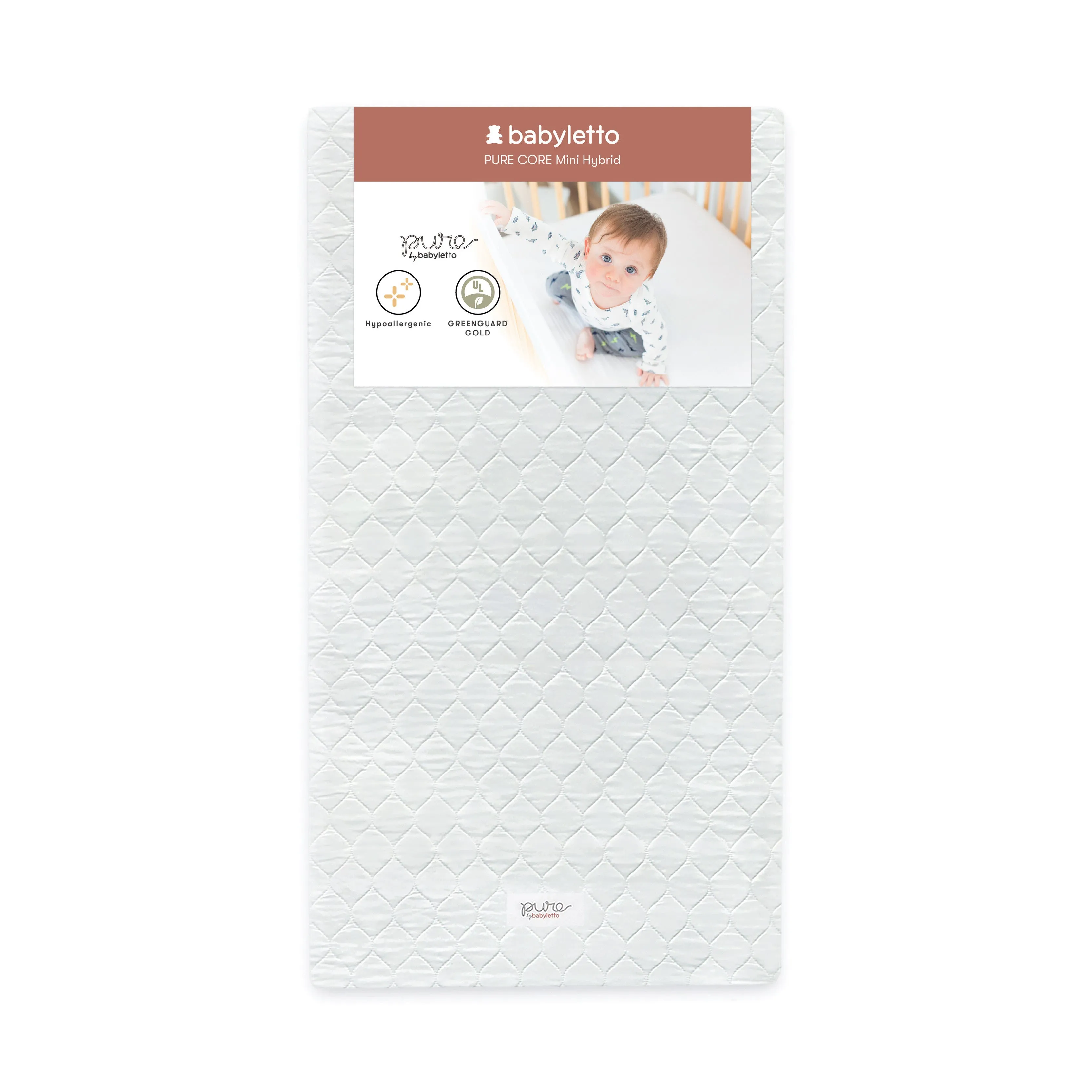 Pure Core Mini Crib Mattress w/ Hybrid Quilted Waterproof Cover (Lightweight)