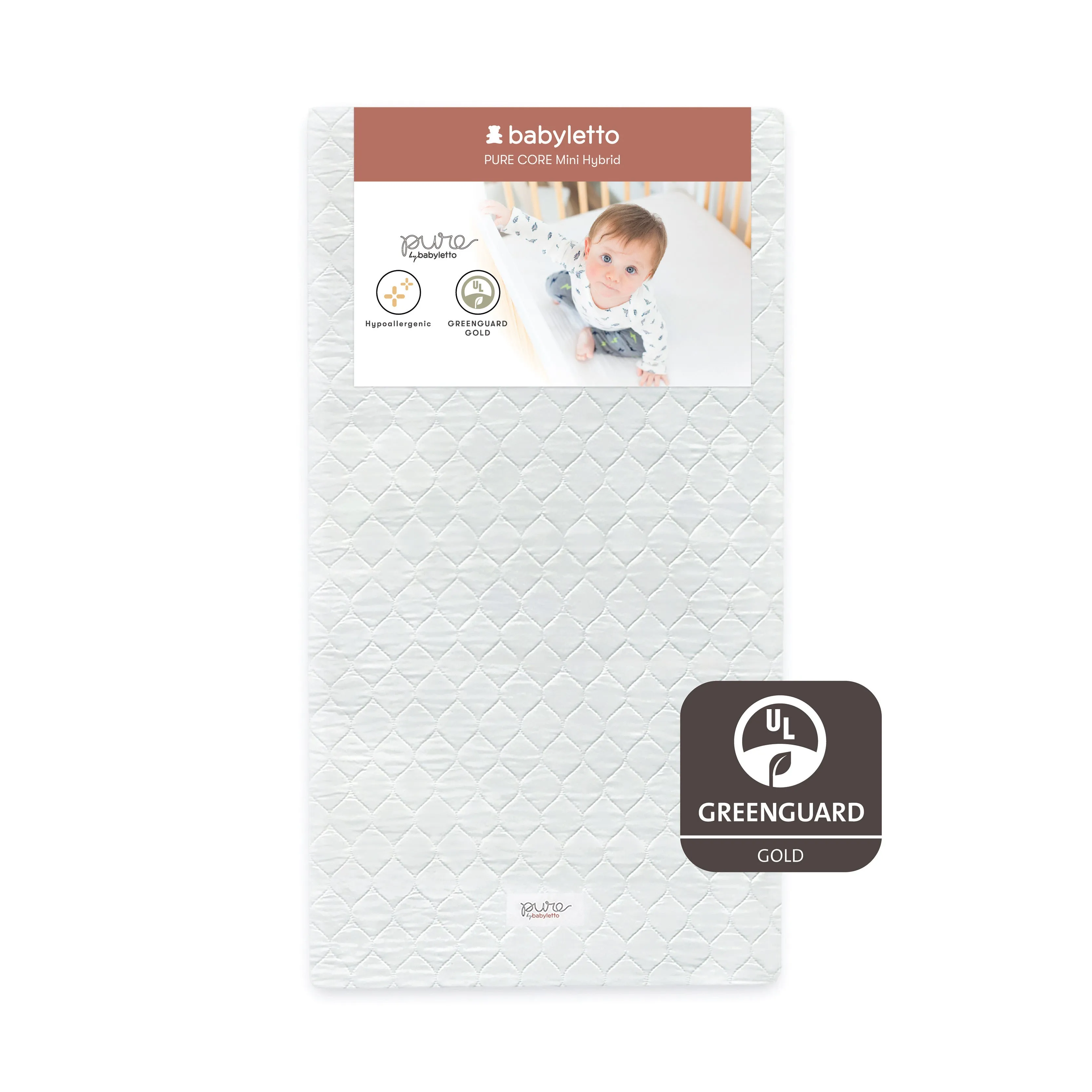 Pure Core Mini Crib Mattress w/ Hybrid Quilted Waterproof Cover (Lightweight)